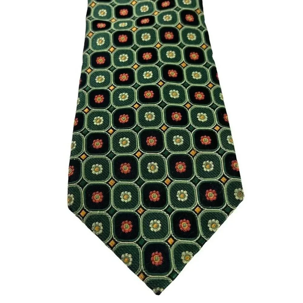 JZ Boulder Jim Herron Mens Green Floral All Silk Hand Made Necktie Neck Tie 3.5